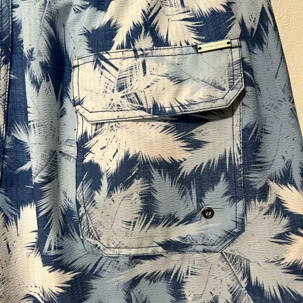 Seersucker Stretch Volleys Swim Short in DENIM VINTAGE SUMMER